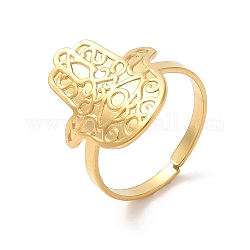 Revestimiento iónico (IP) 304 anillo de dedo de acero inoxidable., anillos abiertos de mano de hamsa para mujer, real 18k chapado en oro, nosotros tamaño 7 1/4 (17.5 mm)