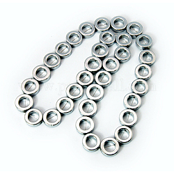 Non-Magnetic Synthetic Hematite Beads Strands, Donut, Silver Plated, 12x4mm, Hole: 1mm, about 36pcs/strand, 8.3 inch