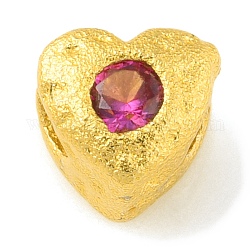 Perline di distanziatore in ottone, con strass, cuore, colore oro opaco, roso, 4.5x4.5x4mm, Foro: 1.6 mm