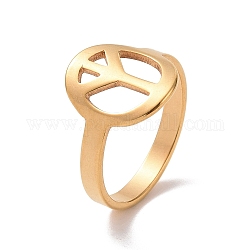 イオンプレーティング(IP) ステンレス鋼のピースサインの指輪201個  女性のための中空ワイドリング  ゴールドカラー  usサイズ6 1/2(16.9mm)