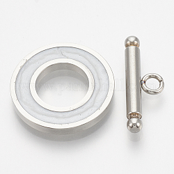 Fermoirs T en 201 acier inoxydable, avec l'émail, anneau, fumée blanche, anneau: 19.5x2 mm, diamètre intérieur: 10 mm, bar: 21x7x3 mm, Trou: 2mm