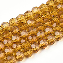 Transparent Glass Bead Strands, Faceted(32 Facets) Round, Goldenrod, 4~5mm, Hole: 0.5mm, about 93~98pcs/Strand, 14.17~14.57 inch(36~37cm)
