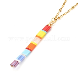 Vertikale Stange japanische Saatperlen-Anhänger-Halskette für Mädchen-Frauen, golden, lila, 15.94 Zoll (40.5 cm)