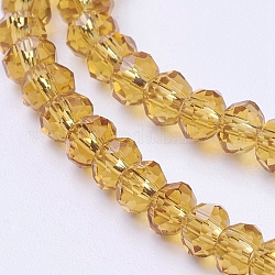 Transparent Glass Beads Strands, Faceted, Rondelle, Goldenrod, 4x3mm, Hole: 1mm, about 140~145pcs/strand, 17 inch