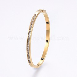304 Stainless Steel Bangles, with Cubic Zirconia and Hematite, Golden, 2-1/4 inch(5.7cm)x1-7/8 inch(4.8cm), 4mm