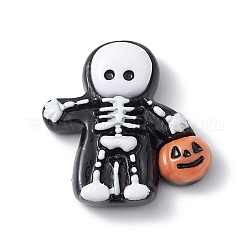 Cabochons en résine opaque thème halloween, noir, modèle squelette, 27x26x7mm