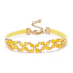 Bracelet à maillons fleur tressé en verre pour femme, jaune, 7-3/8 pouce (18.6 cm)
