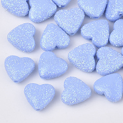 Abalorios acrílicos opacos, con polvo del brillo, corazón, luz azul cielo, 12.5x13.5x6mm, agujero: 1.5 mm