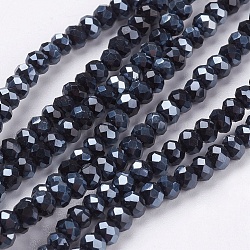 Chapelets de perles en verre électroplaqué, plein plaqué, facette, rondelle, hématite plaqué, 3x2mm, Trou: 0.5mm, Environ 140 pcs/chapelet, 13 pouce