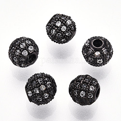 Gestell Messing Zirkonia Perlen, langlebig plattiert, Runde, Metallgrau, 6x6 mm, Bohrung: 1.5 mm