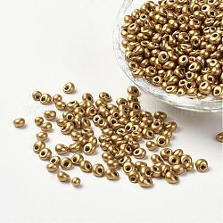 Granos de semillas de vidrio opaco, cuentas de gota de flecos, vara de oro, 4~5x3mm, agujero: 1 mm, aproximamente 862 unidades / 50 g