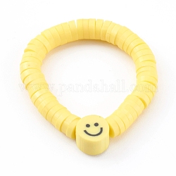 Handgefertigte Heishi-Perlen-Stretchringe aus Fimo, lächelndes Gesicht, Gelb, uns Größe 8, Innendurchmesser: 18 mm