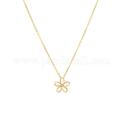 Colliers de chaîne de câble d'acier inoxydable, collier pendentif fleur de coquillage pour femme, véritable 18k plaqué or, 15-3/4 pouce (40 cm)