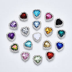 Acrylic Rhinestone Cabochons, with Crystal Rhinestones and Brass Rhinestones Findings, Heart, Faceted, Silver, Mixed Color, 17.5x17x6~7mm