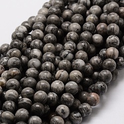 Natural Map Stone/Picasso Stone/Picasso Jasper Round Beads Strands, 8mm, Hole: 1mm, about 48pcs/strand, 15.7 inch