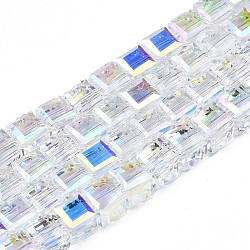 Chapelets de perles en verre transparent électrolytique, de couleur plaquée ab , facette, cube, clair ab, 5.5x5.5x5.5mm, Trou: 1.5mm, Environ 100 pcs/chapelet, 21.65 pouce (55 cm)
