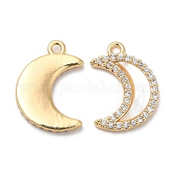 Plating Brass Micro Pave Cubic Zirconia Pendant, with Shell, Moon, Real 18K Gold Plated, 14.5x10.5x1.5mm, Hole: 1.2mm
