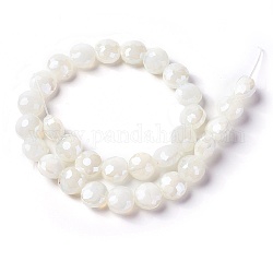 Electroplate Glass Beads Strands, Pearl Luster Plated, Faceted Flat Round, WhiteSmoke, 10x6.5~7mm, Hole: 1mm, about 30pcs/strand, 11.8 inch(30cm)