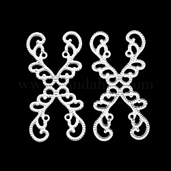 Brass Filigree Joiners Links, Letter.X, Silver, 39x20x0.5mm, Hole: 1mm