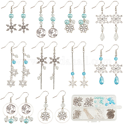 SUNNYCLUE 1 Box DIY 10 Pairs Christmas Charms Earrings Making Kit Antique Silver Snowflake Charms Winter Blue Faceted Glass Beads Linking Rings Dangle Earring Hooks for Jewelry Making Kits Adult