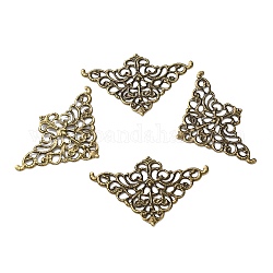 Connecteurs de filigrane en fer, embellissements en métal gravé, forme d'angle avec fleur, bronze antique, 32.5x51x1mm
