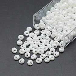 Cuentas de semillas de flecos japoneses toho, vidrio opaco ronda agujero rocailles semilla cuentas, blanco, 5x4.5mm, agujero: 1.5 mm, aproximamente 111 unidades / 10 g