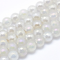 Chapelets de perles en agate naturelle électrolytique, ronde, facette, blanc, 8mm, Trou: 1mm, Environ 48~49 pcs/chapelet, 15.1~15.5 pouce (38.5~39.5 cm)