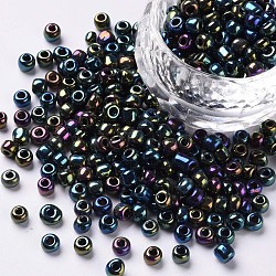 6/0 perles de rocaille en verre, iris ronde, colorées, 4mm, Trou: 1mm, environ 1000 pcs/100 g