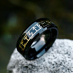 Кольца на палец с надписью из титановой стали, рунические слова один скандинавский викинг амулет ювелирные изделия, электрофорез черный, размер США 10 (19.8 мм)