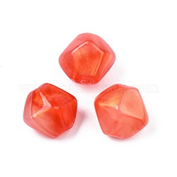 Perles acryliques opaques, Couleur de deux tons, avec de la poudre de paillettes, pépites, rouge-orange, 17x18.5x15.5mm, Trou: 1.8mm, environ 217 pcs/500 g