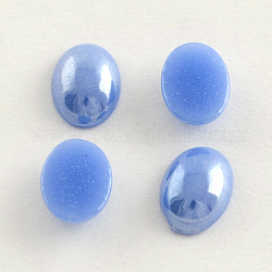 Perlierte plattierte undurchsichtige Glascabochons, Oval, Kornblumenblau, 13x10x5 mm