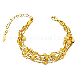 Shegrace-Armbänder aus Messing mit mehreren Strängen, mit strukturierten Perlen und Kugelketten, echtes 24k vergoldet, 6-1/4 Zoll (16 cm)