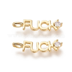 Brass Micro Pave Clear Cubic Zirconia Pendants, Long-Lasting Plated, Word Fuck, Real 18K Gold Plated, 28.6x6.7x2mm, Hole: 4.6x2.6mm