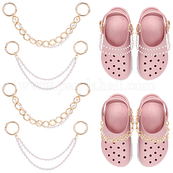 Pandahall elite 2set abs plástico perla con cuentas cadenas de amuletos de zapatos de doble hebra, con anillas de resorte de aleación, para la decoración de zapatos de diy, la luz de oro, 278mm