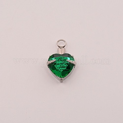 Faceted Glass Urn Pendant, with 316 Stainless Steel Findings, Heart with Always On My Mind Forever In My Heart, for Ashes Urn Memorial Necklace Making, Stainless Steel Color, Green, 33x21.5x11.5mm, Hole: 5mm
