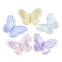 Pendentifs en acrylique transparent , de couleur plaquée ab , papillon, couleur mixte, 31x41x5mm, Trou: 1.8mm