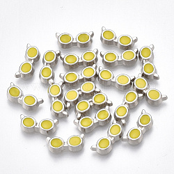 Lega cabochon smalto, misura ciondoli medaglione galleggiante, occhiali, giallo, platino, 4.5x10x2mm