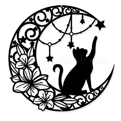 NBEADS Metal Wall Art Decor, Moon and Cat Black Wall Hanging Decor Silhouette Wall Art for Home Bedroom Living Room Bathroom Kitchen Office Garden Hotel Wall Decoration, 300x1mm