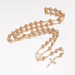 201 Edelstahlhalsketten, Rosenkranz Perlenketten, golden, 25.2 Zoll (64 cm)