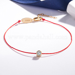 Bracelet en laiton avec perles rondes et plates en zircone cubique, avec des cordons rouges, or, 7-1/8 pouce (18 cm)