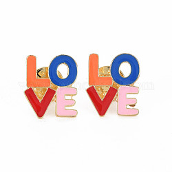 Word Love Enamel Pin, Alloy Brooch for Backpack Clothes, Cadmium Free & Lead Free, Light Gold, Colorful, 20x17x11mm, Pin: 1mm
