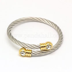 Bracelets jonc avec boule à la mode pour femmes en 304 acier inoxydable, avec les accessoires de tête en strass, or et la couleur de l'acier inoxydable, 52mm