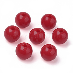 Perline acrilico rotondo opachi, rosso scuro, 10mm, Foro: 2 mm