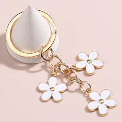 Porte-clés de fleurs mignons, porte-clés pendentif en alliage d'émail, avec les accessoires en fer, blanc, 8.5x3 cm