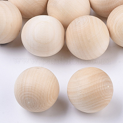 Bola redonda de madera natural, Bolas artesanales de madera decorativas de diy, esfera de madera sin terminar, sin agujero / sin perforar, sin teñir, sin plomo, blanco antiguo, 24~25mm