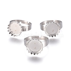 Componentes de anillos de dedo de 304 acero inoxidable ajustables, fornituras base de anillo almohadilla, plano y redondo, color acero inoxidable, Bandeja: 12 mm, tamaño de 9, 19mm
