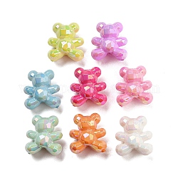 Perles à facettes en acrylique opaque plaqué uv, de couleur plaquée ab , ours irisé, couleur mixte, 18~18.5x17x12mm, Trou: 2.2mm