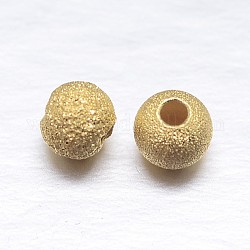 Véritables perles rondes plaquées or 18k 925 perles texturées en argent sterling, or, 4mm, Trou: 1.2mm, environ 200 pcs/20 g