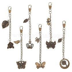WADORN 6pcs Vintage Tibetan Style Butterfly Pendant Charms, 6 Styles Bag Charms Pendant for Women Jewelry Purse Metal Charms Retro Flower Pendants with Clasp for DIY Jewelry Craft Handbag Decoration
