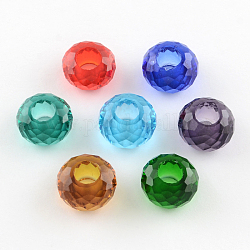 120 facettierten Glas European Beads, Großloch perlen, keine Metallkern, Rondell, Mischfarbe, 13~14x8 mm, Bohrung: 5~5.5 mm
